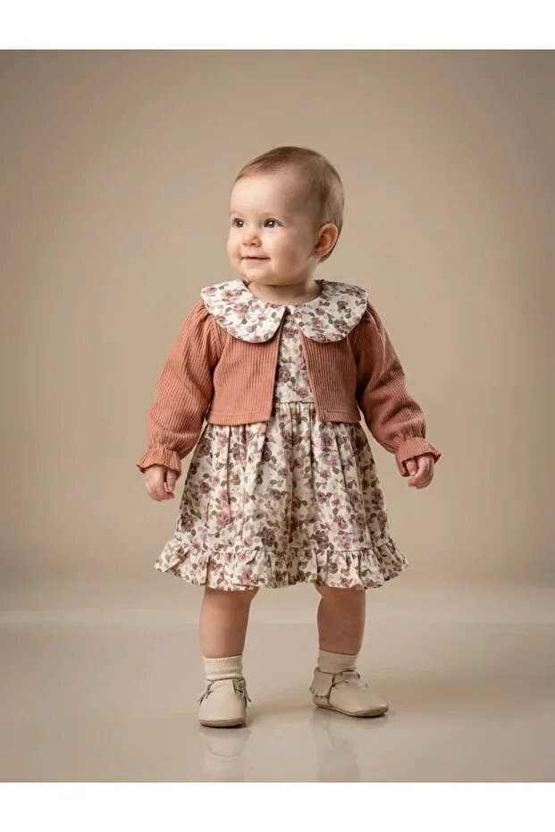 Детское платье для девочек с жаккардом Moeboon, Brown