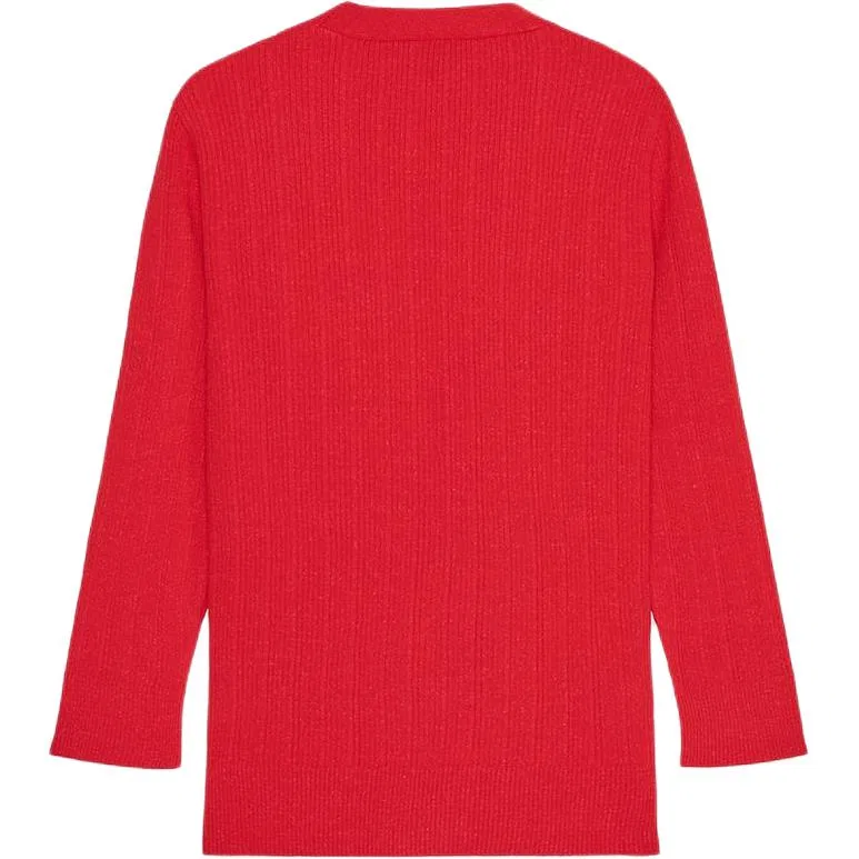 Женский вязаный кардиган с V-образным вырезом, умеренной длины, Red, ZARA — фото 3