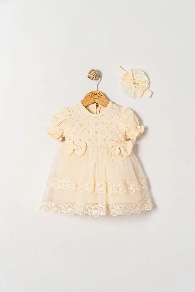 Детское платье для девочек с кружевом Miniday Baby, Beige — фото 3