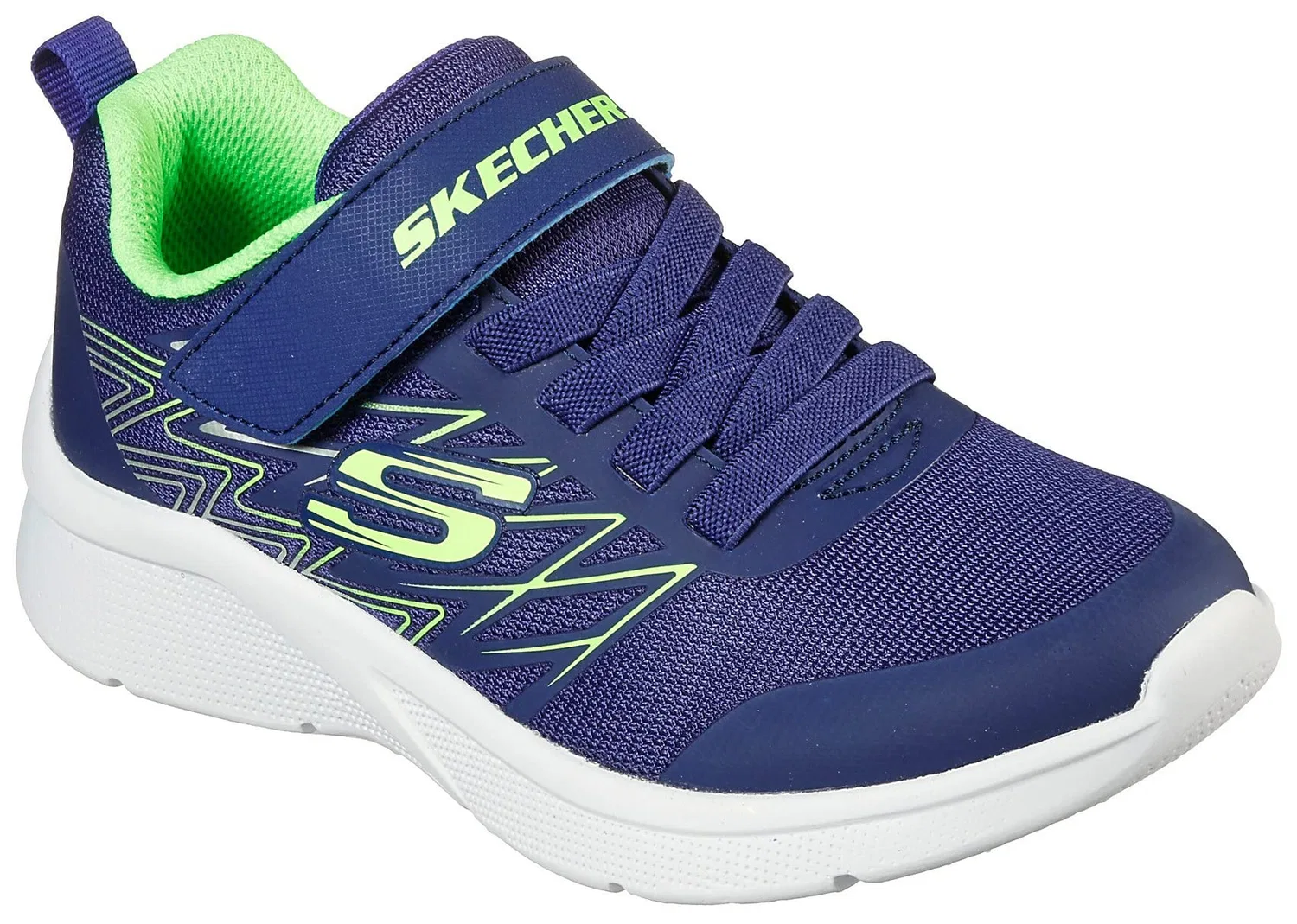 Детские кроссовки для мальчиков Microspec Texlor Skechers, Navy Textile Lime Silver Trim — фото 3