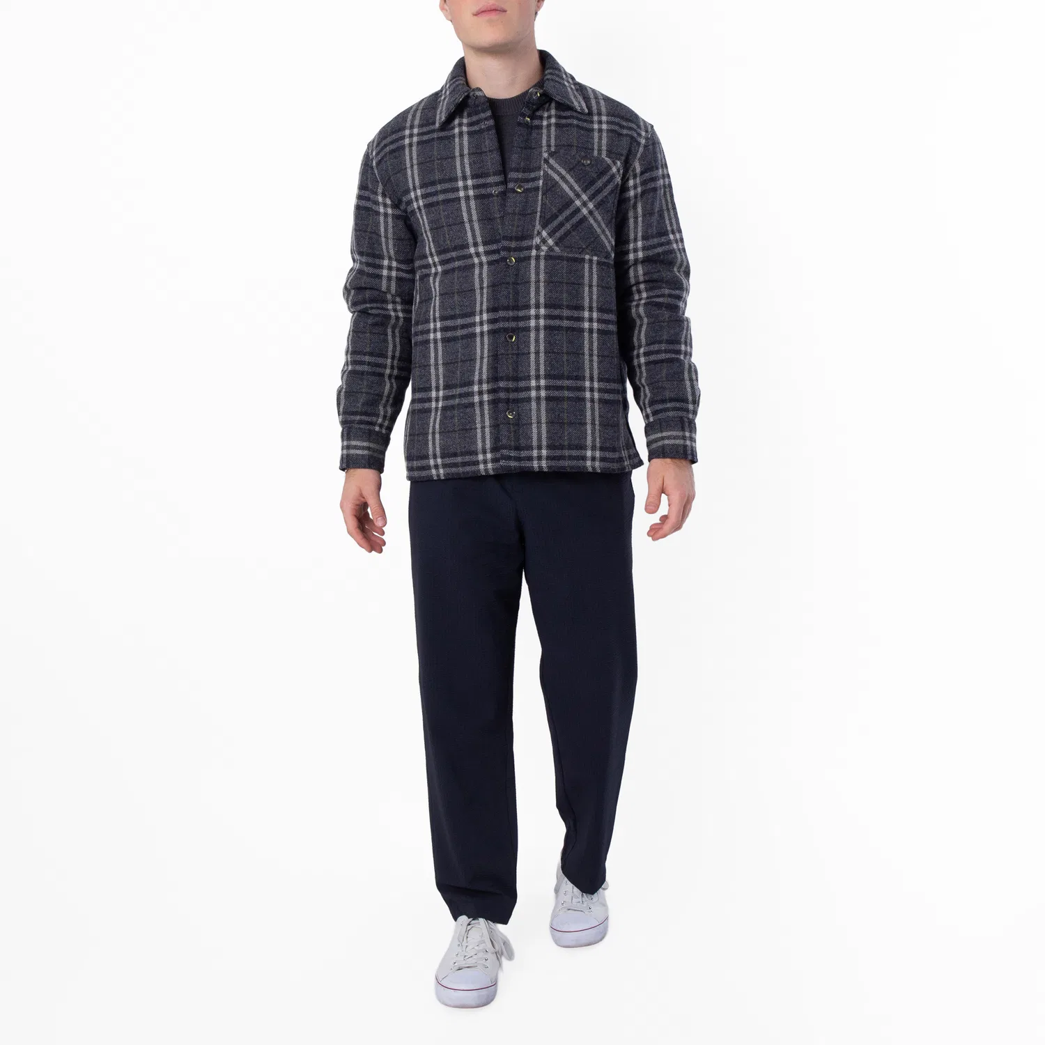 Рубашка-оверширт из шерсти Wadded Check Burberry, Indigo Ip Check — фото 4