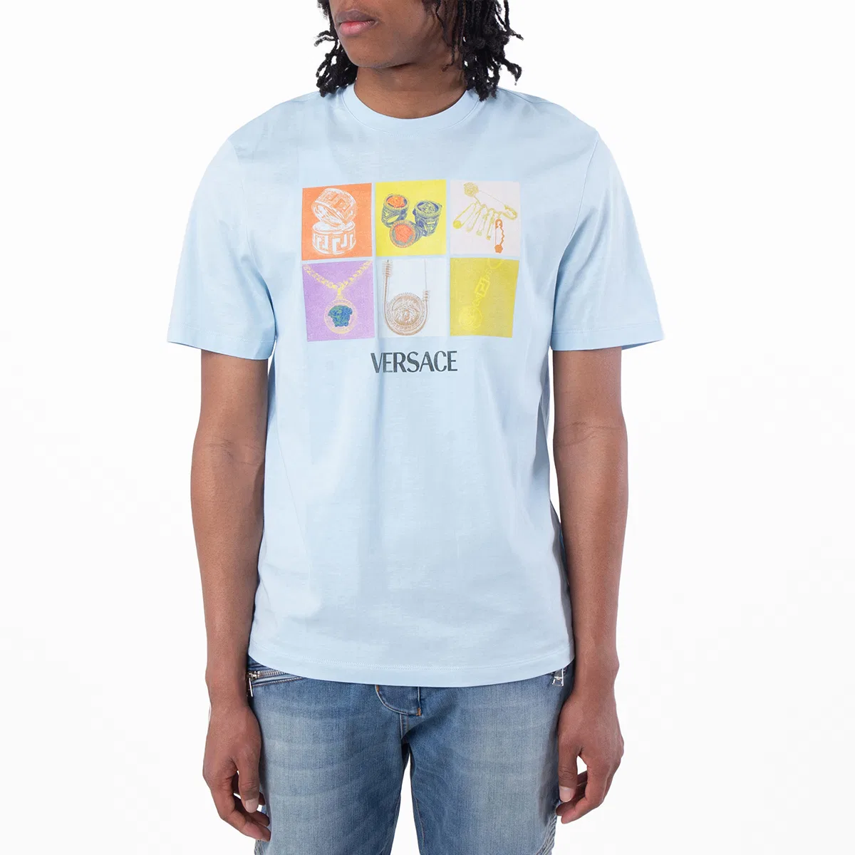 Футболка с принтом Pop Jewels Cotton Versace, 95 Pastel Blue / Stampa