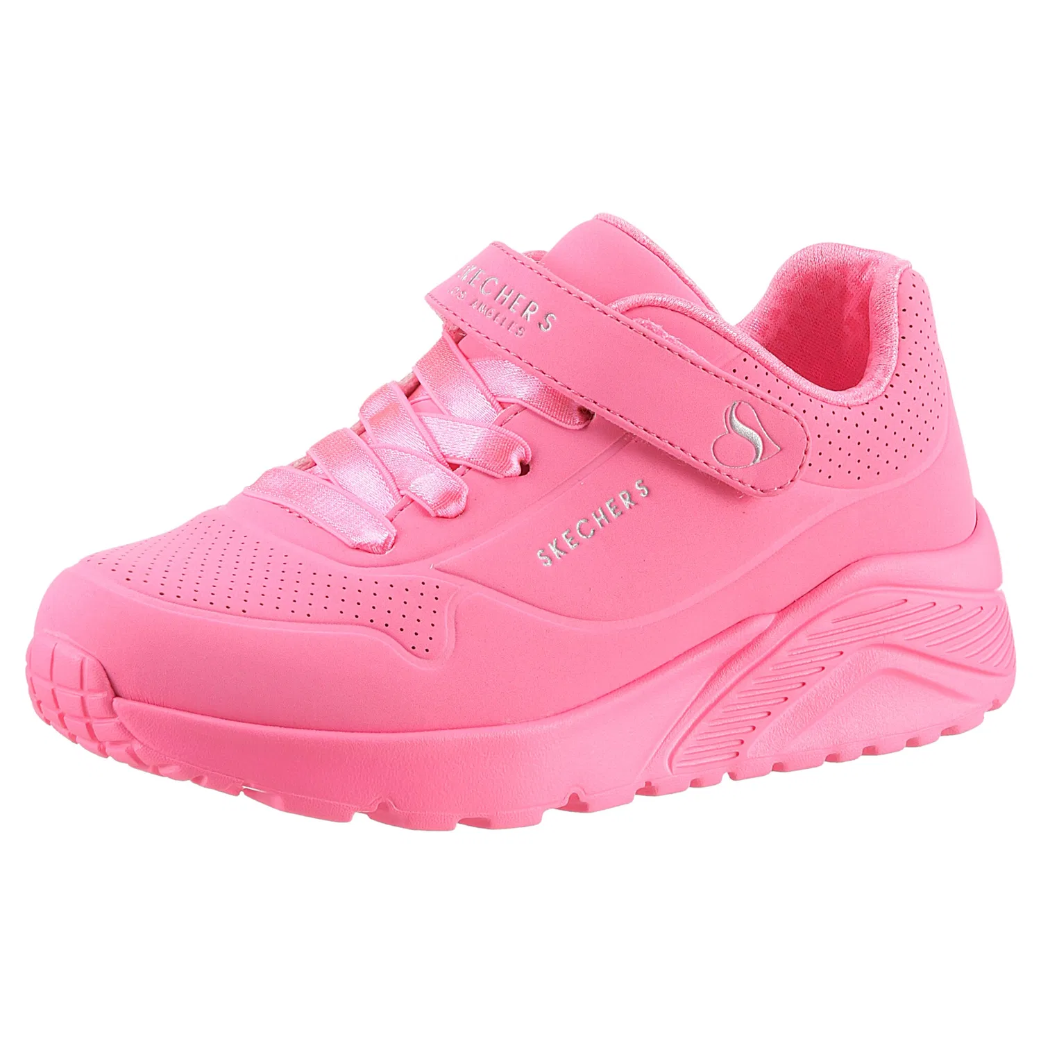 Детские кроссовки слипоны с кожаным верхом Skechers, Neon Pink