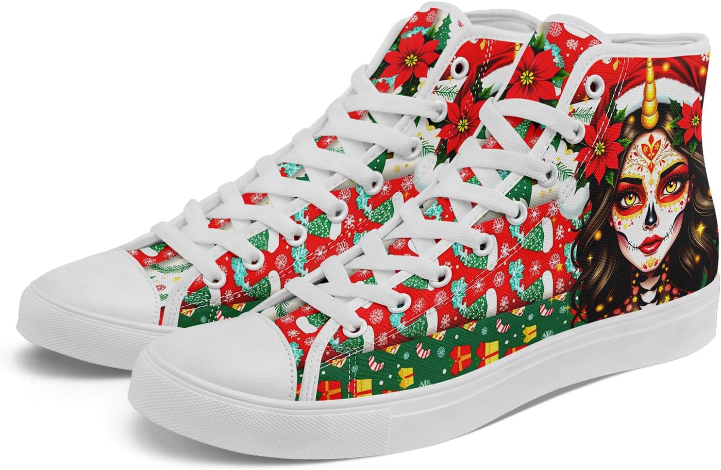 

Высокие кеды на холщовой подошве AWSOLE для мужчин и женщин, с принтом Санты, забавные рождественские повседневные кроссовки для ходьбы, белый/красный/зеленый/золотой/бежевый