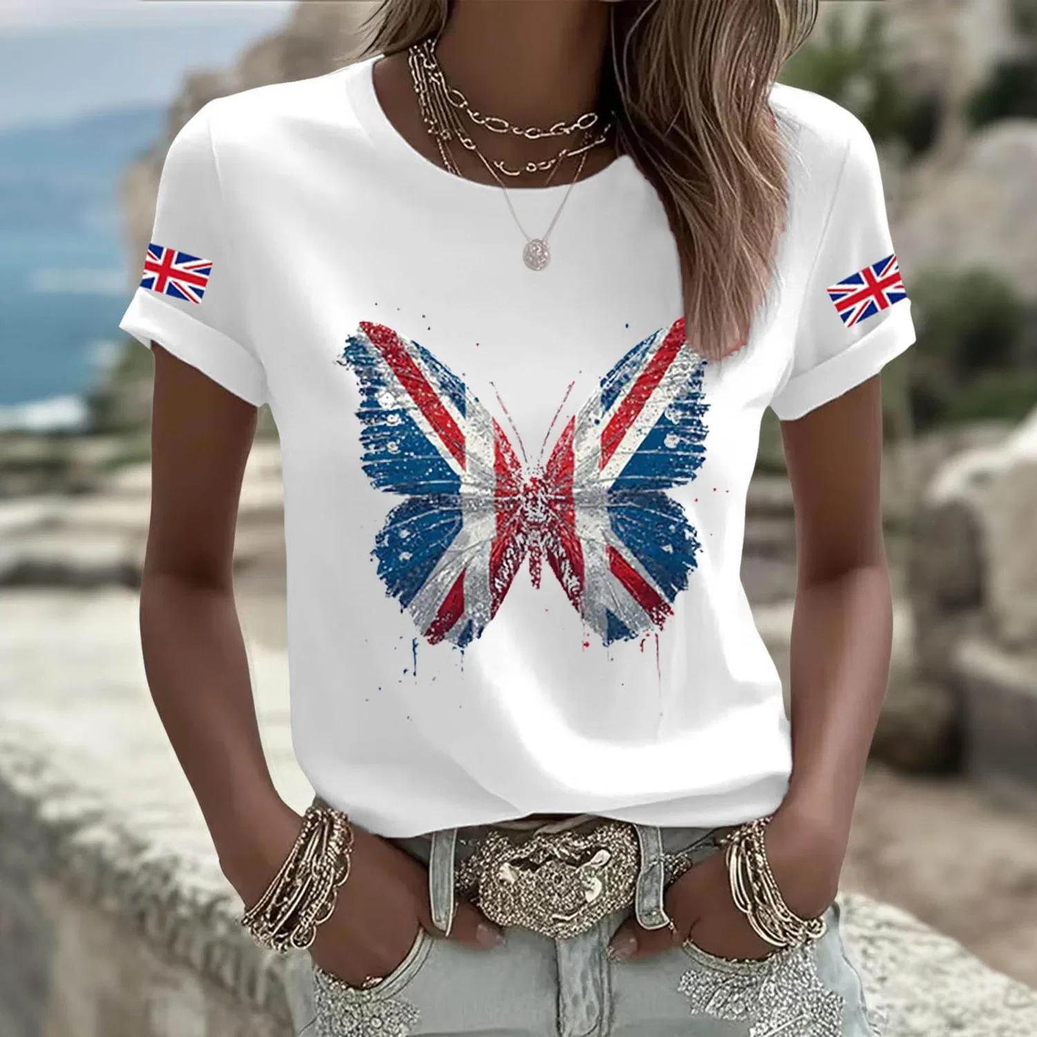 Женская футболка с принтом England Union Jack Flag, летняя, с коротким рукавом, White 5 — фото 2