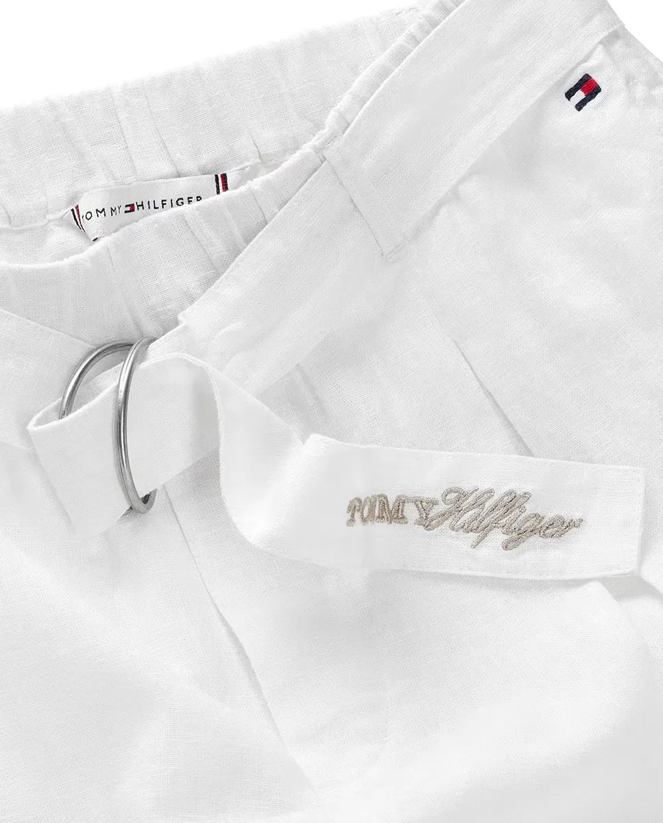Детские брюки для девочек льняные с поясом Tommy Hilfiger, Blanco — фото 3