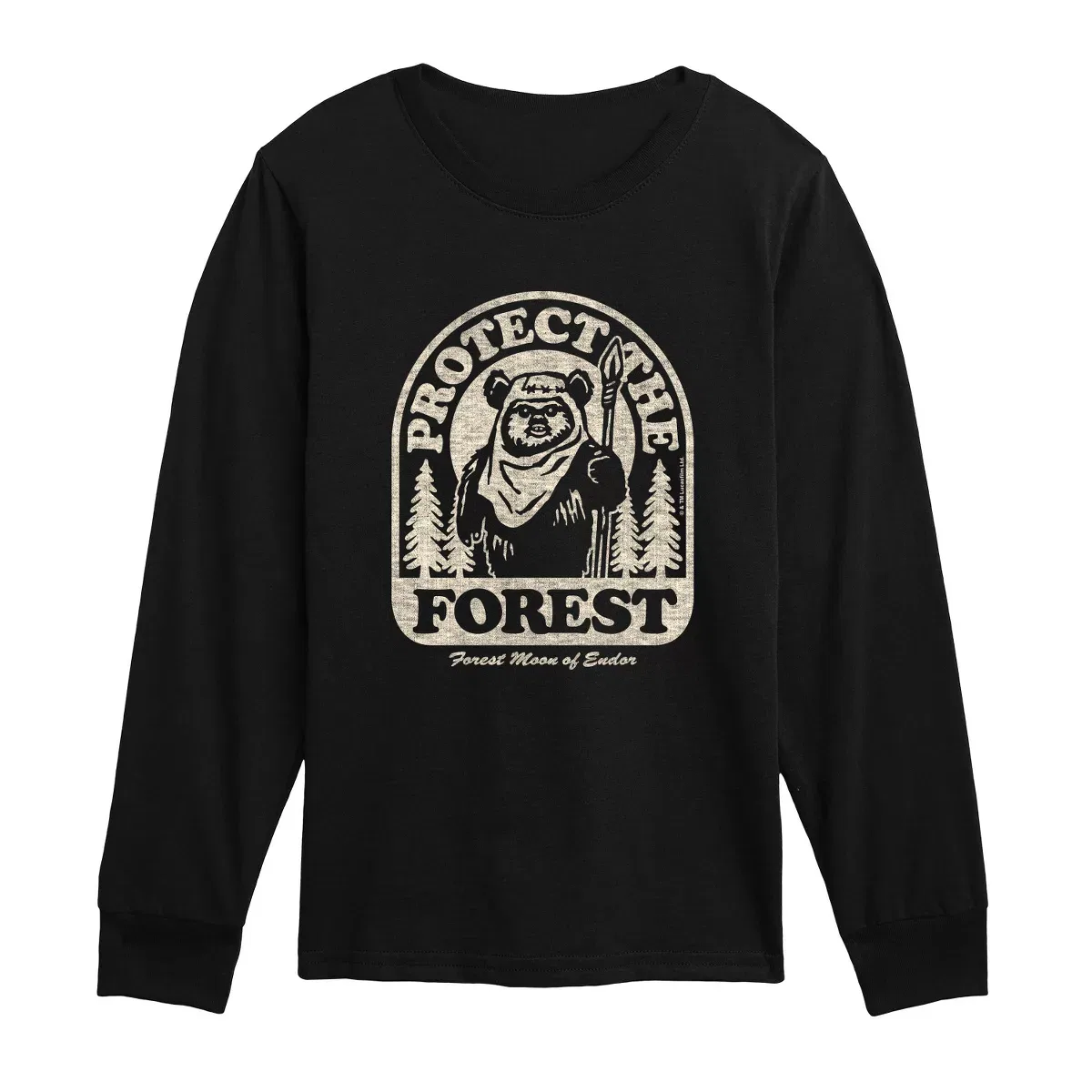 Детская футболка с длинным рукавом с принтом Ewok Protect The Forest Star Wars, Black