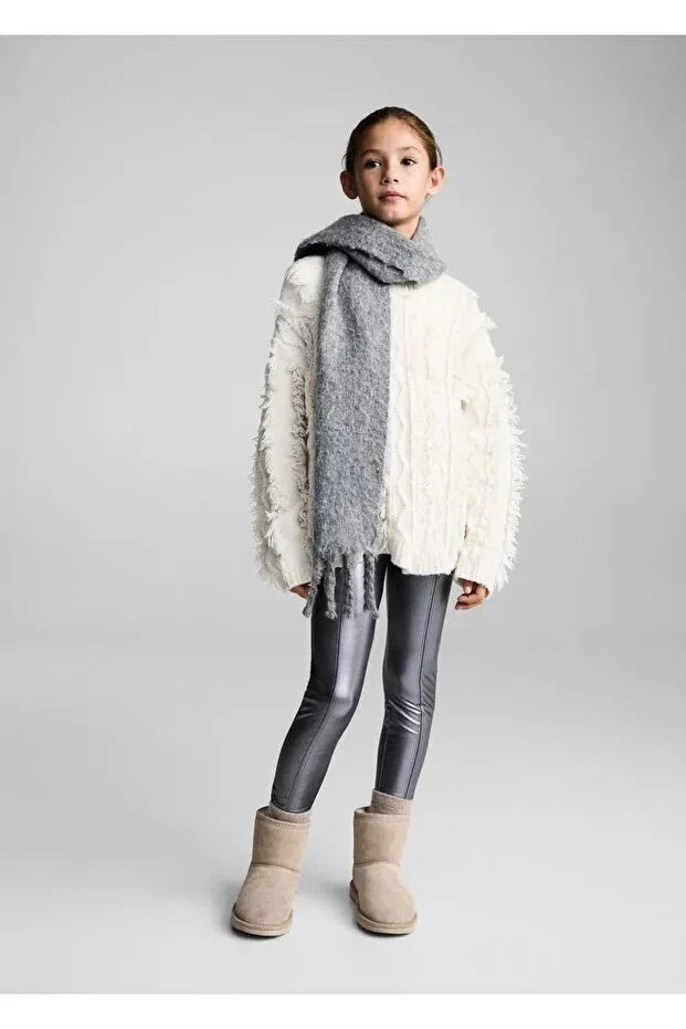 Детские леггинсы для девочек однотонные Mango Kids, Dark Silver Color — фото 2