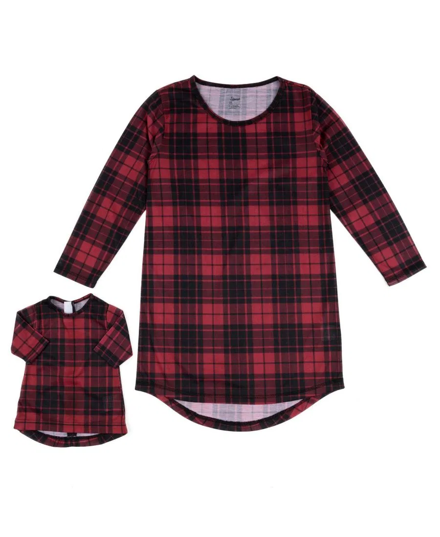 Комплект ночных рубашек для девочки и куклы, с длинным рукавом Leveret, Plaid Red/Black — фото 2