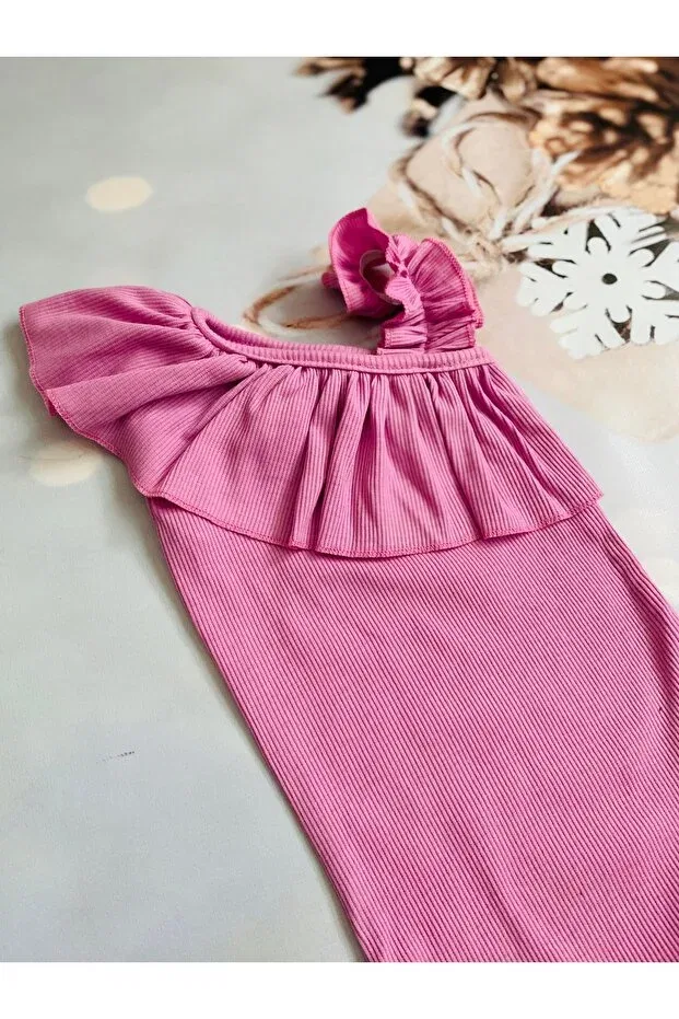 Детское боди для девочек с воланами Lilac Ruffled Single Shoulder Strap Snap Bodysuit Mini Kids Baby, Lilac — фото 2