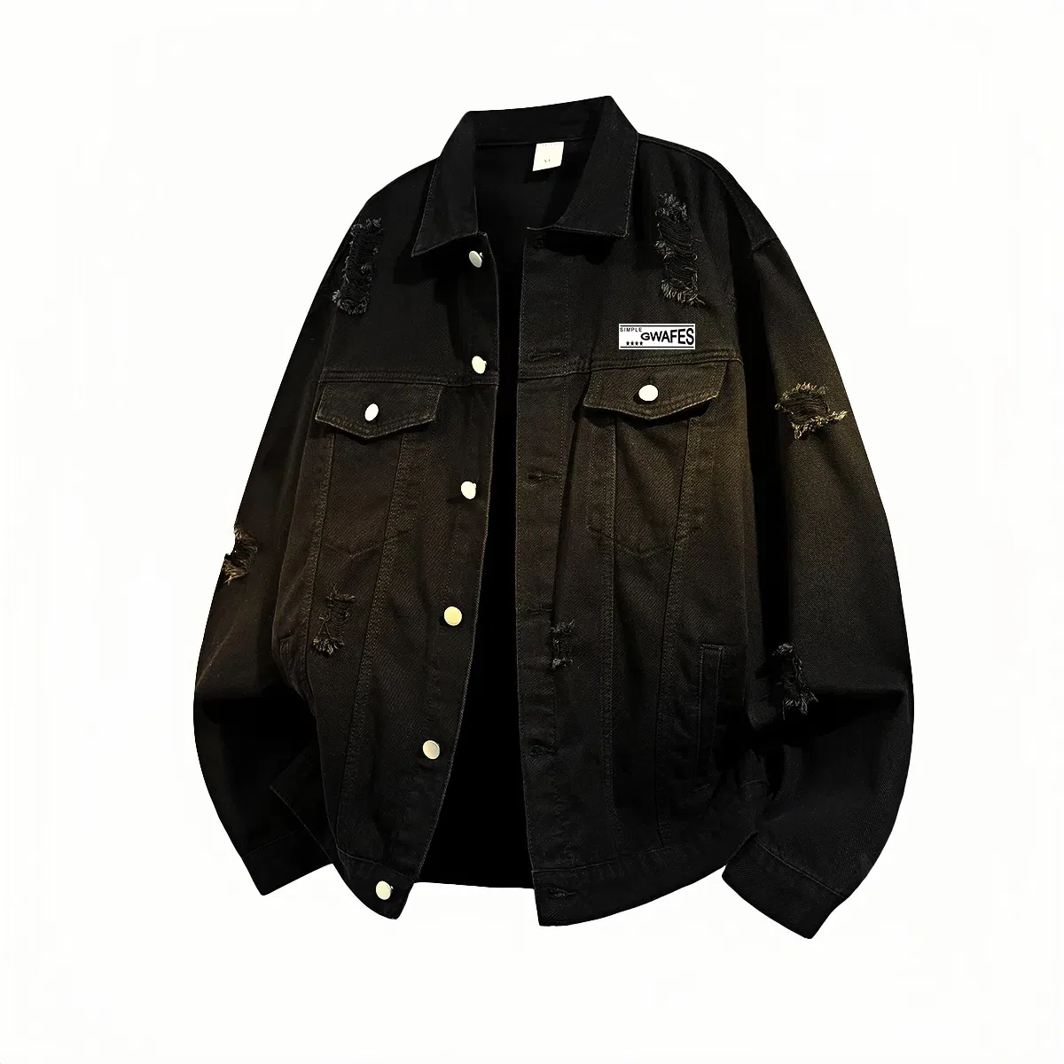 Детское джинсовое пальто с лацканами, прямой крой Unisex, GWAF, Black Gray