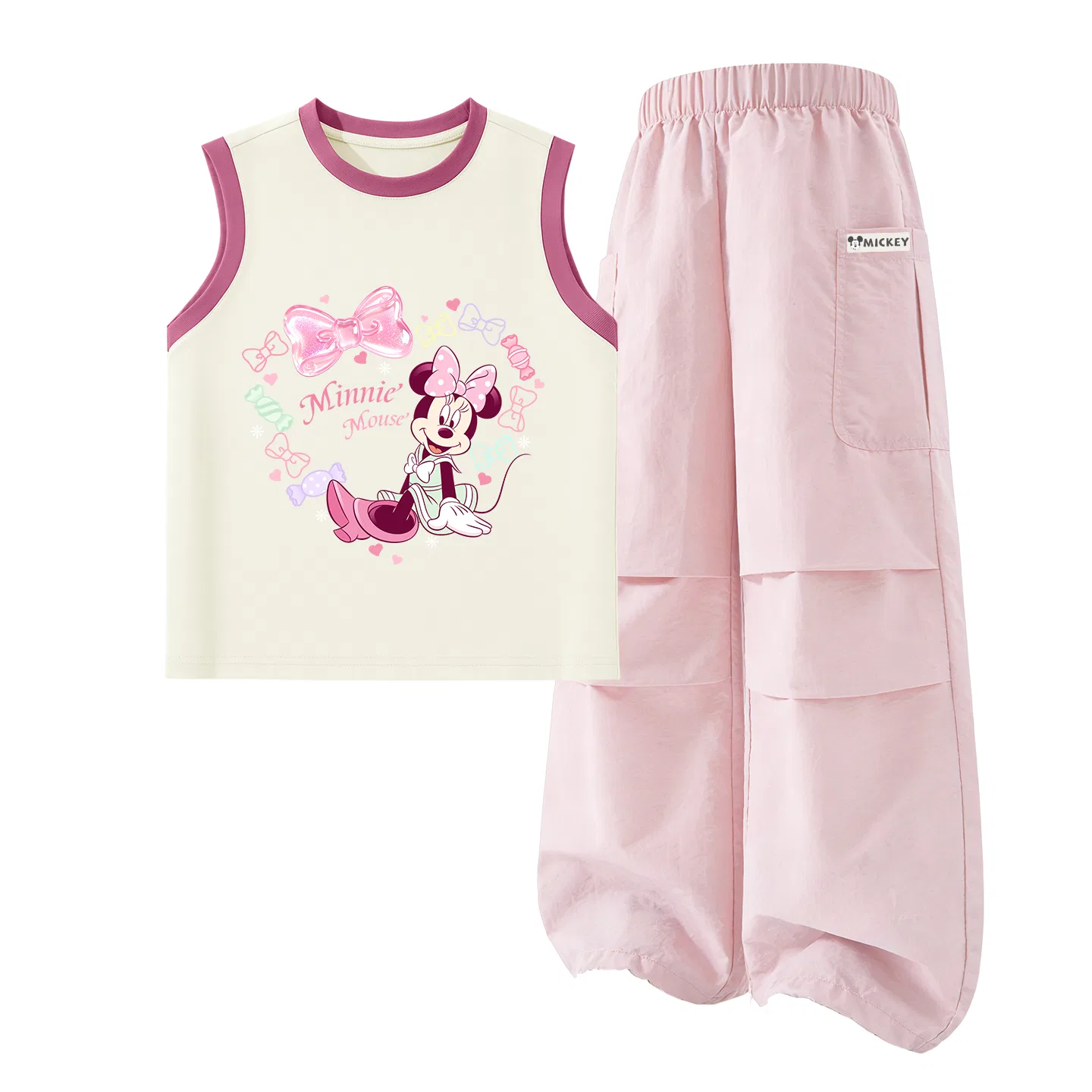 Детский спортивный костюм с круглым вырезом, дышащий, Disney, Rose Red и Magnolia Pink