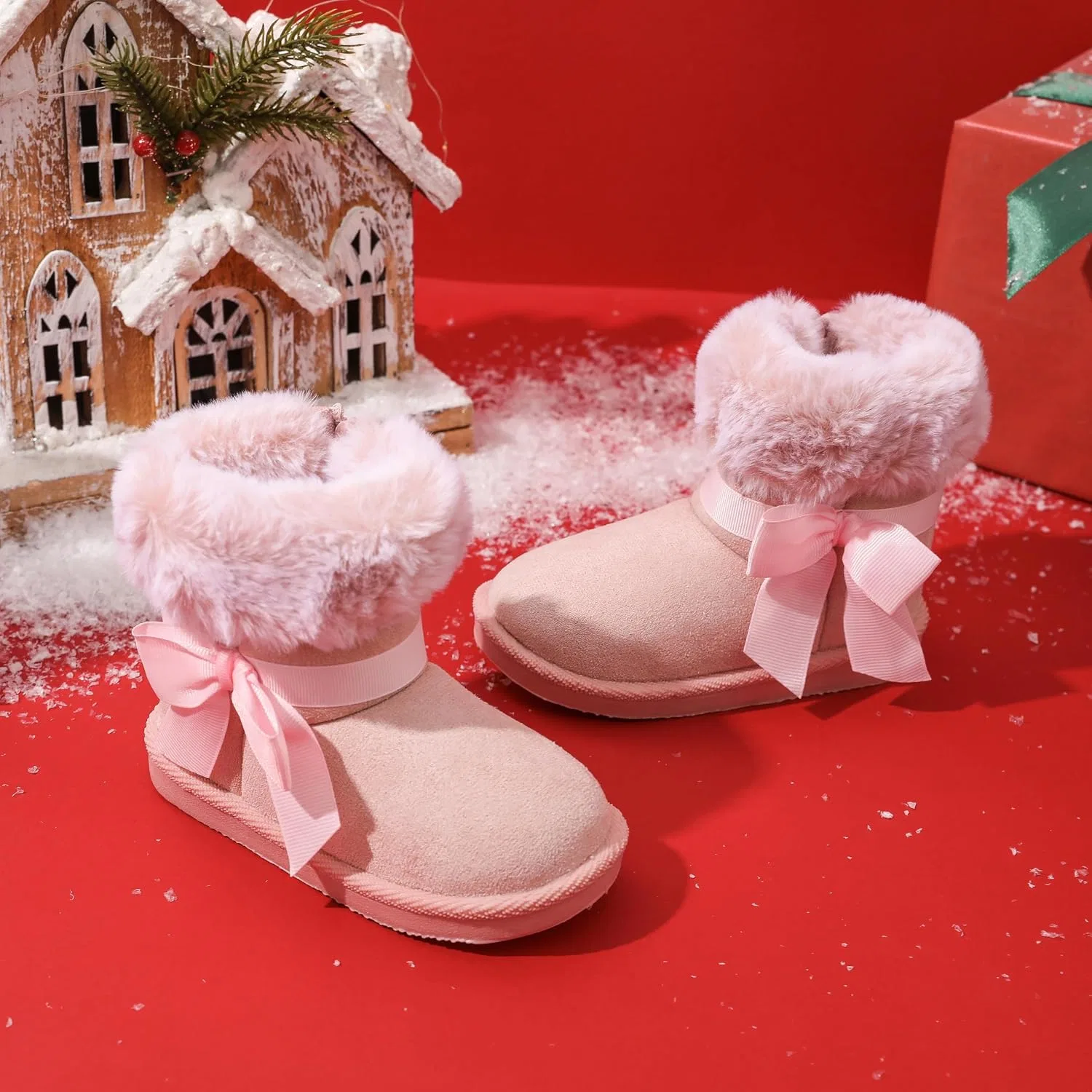 Детские зимние ботинки для девочек и мальчиков Femizee, Pink Bow Zip — фото 2
