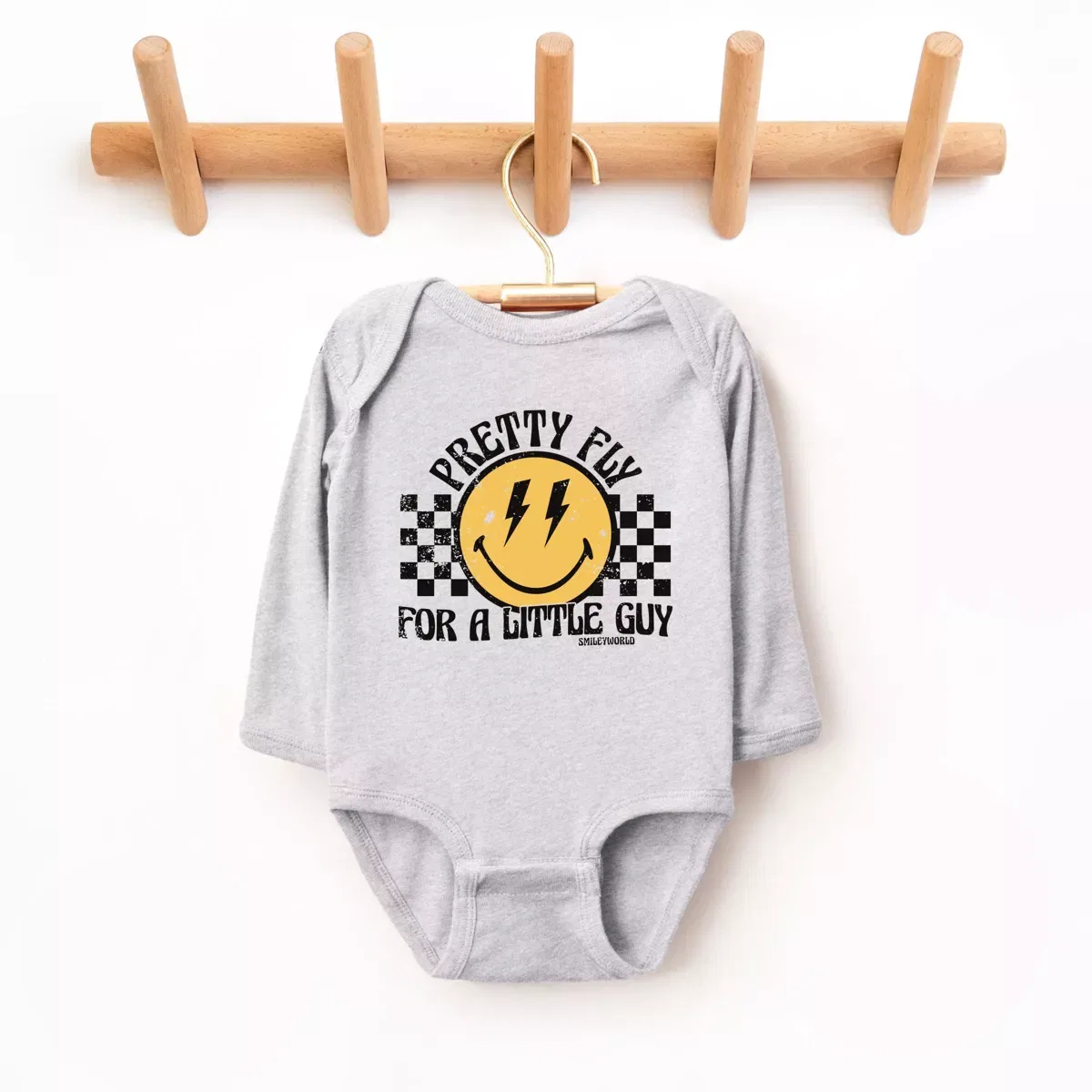 Детское боди с длинным рукавом SmileyWorld Pretty Fly For A Little Guy The Juniper Shop, Heather Grey — фото 2