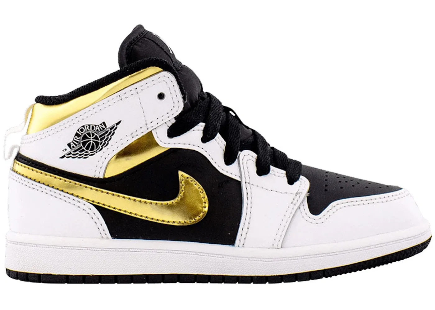 Детские кроссовки с золотыми акцентами Jordan 1 Mid Jordan, White Multi-Color Black