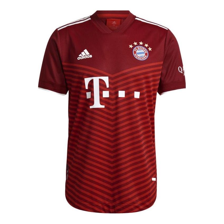 

Джерси Men's adidas Bayern Munich 21/22 Home Stripe Printing Alphabet Pattern V Neck Short Sleeve Soccer/Football Jersey Red