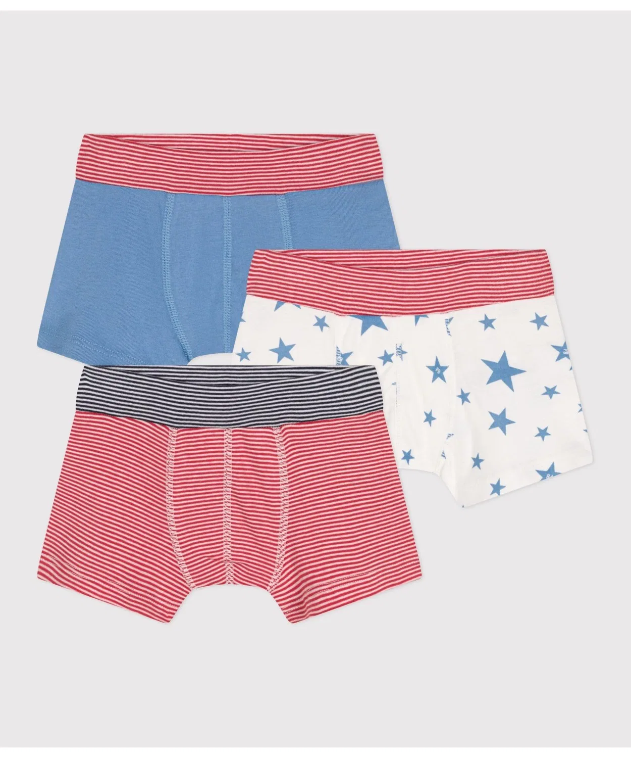 Детские трусы-боксеры комплект из 3 штук с принтом Petit Bateau, Blue
