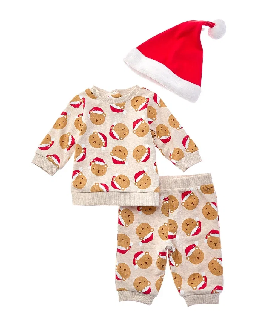 Детский комплект с новогодним принтом Santa Bear Little Me, коричневый