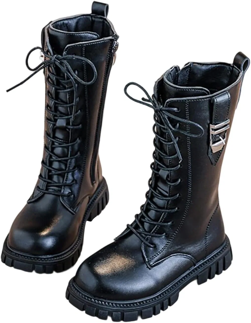 Детские ботинки для девочек на шнуровке с молнией, с принтом, Military Boots, Black
