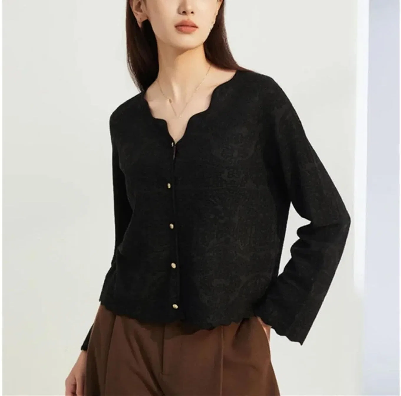 Женский кардиган с V-образным вырезом, Wool, Cardigan, белый — фото 3