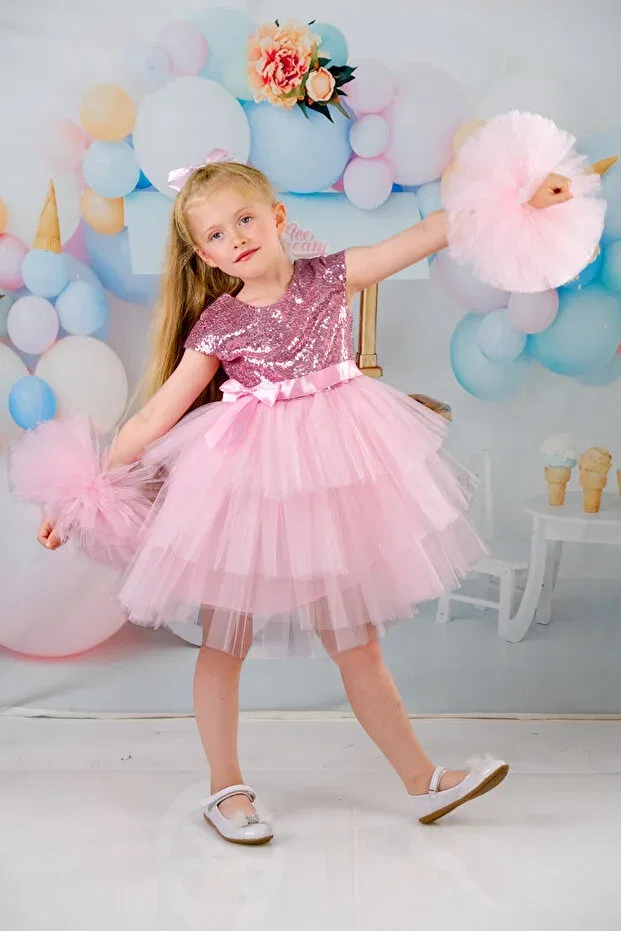 Детское платье для девочек с длинным рукавом Party Mixie, Pink — фото 4