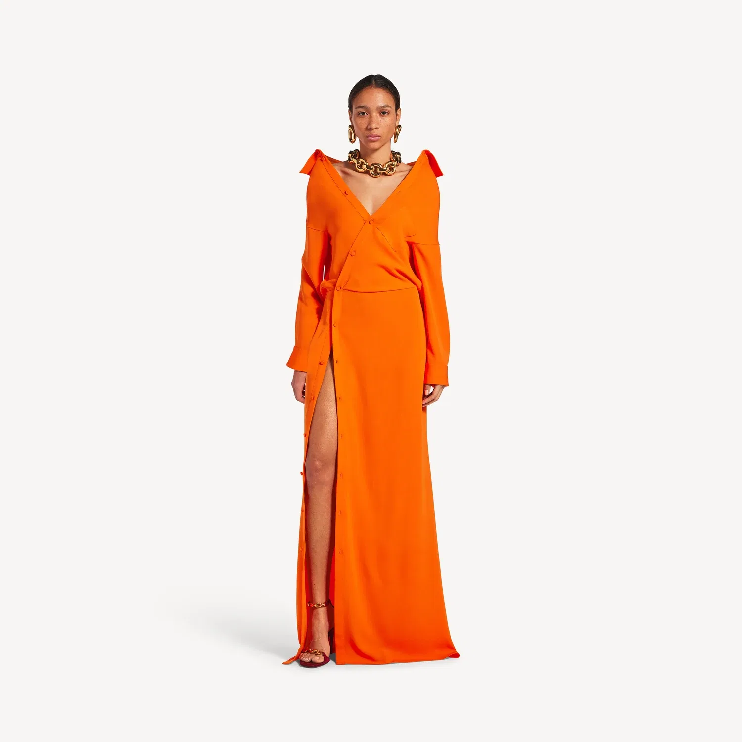 Женское платье с открытыми плечами оранжевого цвета Balenciaga — фото 2