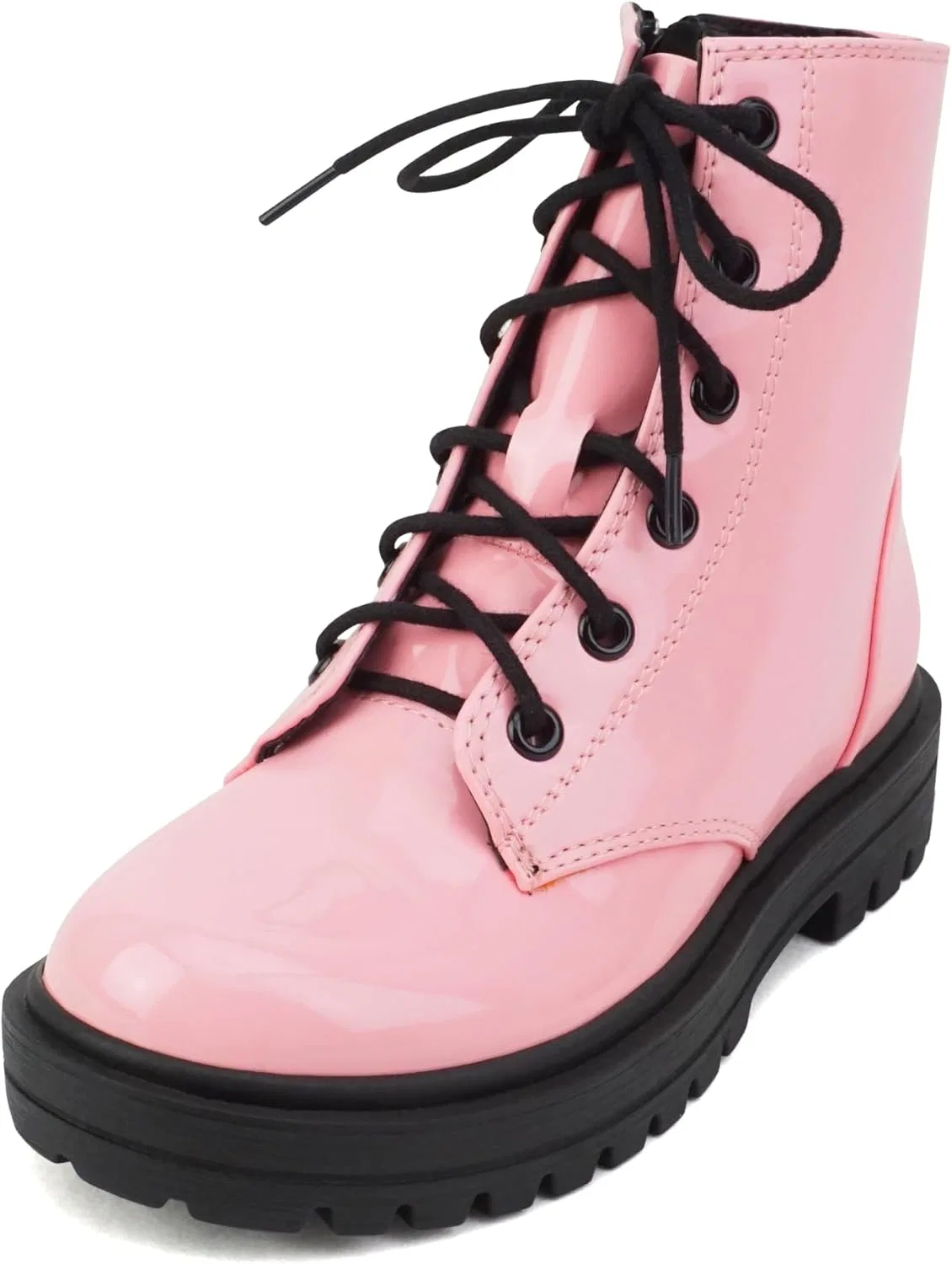 Детские ботинки на шнуровке с молнией из экокожи на тракторной подошве Soda, Pink Patent — фото 2