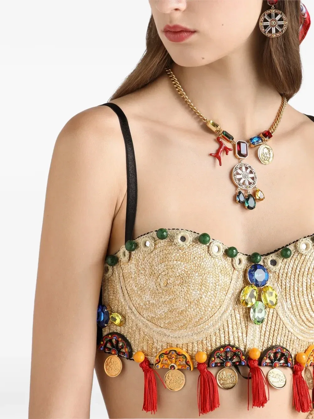 Топ из рафии с вышивкой Dolce & Gabbana, бежевый — фото 4