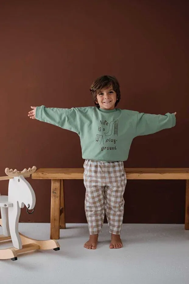 Детские свитшот для девочек с принтом Play Park Drawing And Printed Embossed Green Unisex Children'S Sweatshirt Ilo And Friends, Mint — фото 3