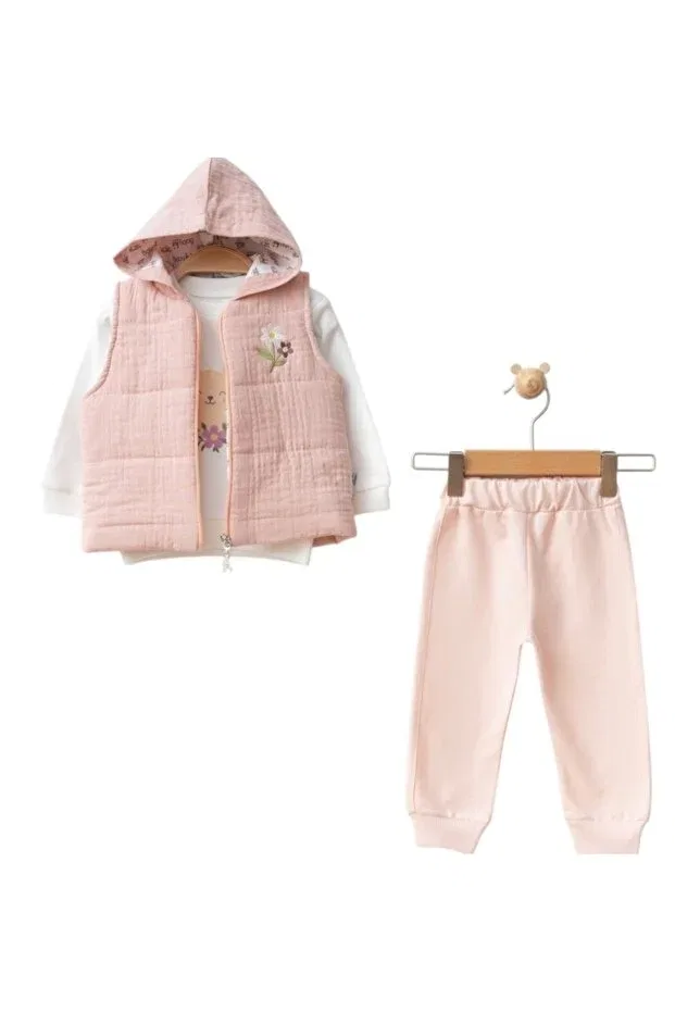 Детский комплект из муслина с цветочным принтом Floral muslin vest set Babyy Land, Pink
