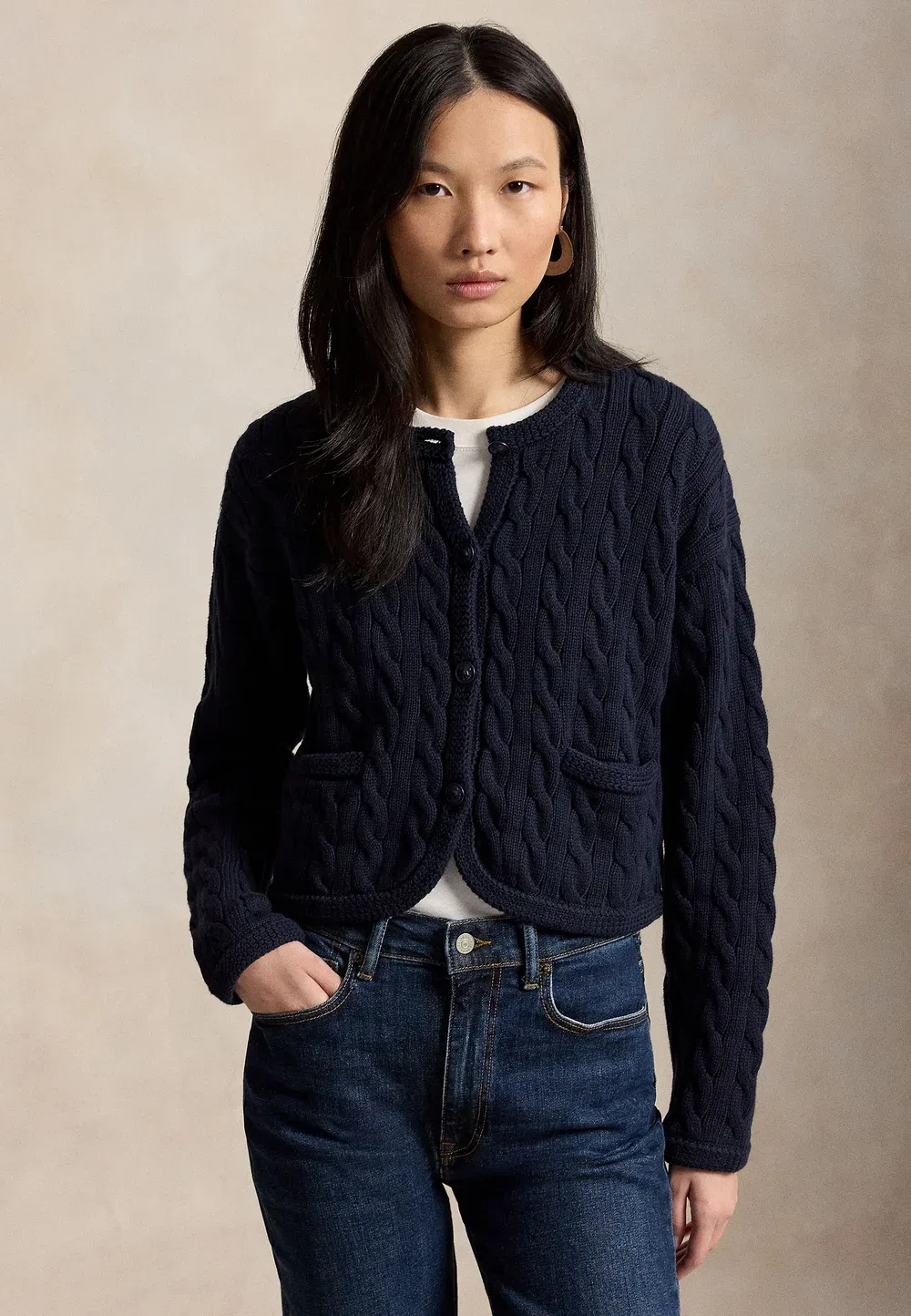 Кардиган из хлопковой смеси с косами Polo Ralph Lauren, Hunter Navy