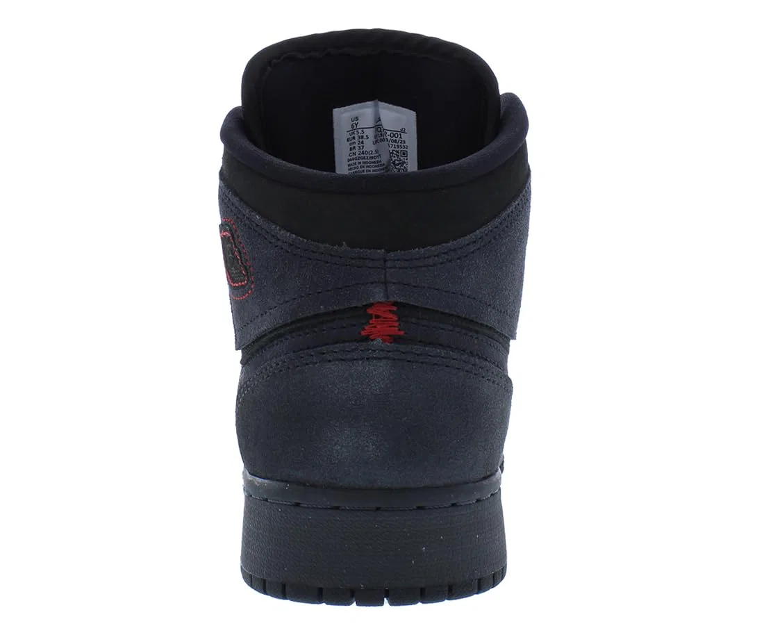 Детские кроссовки для мальчиков кожаные Air Jordan 1 Mid Se Craft (Gs) NIKE, Dark Smoke Grey Black — фото 3