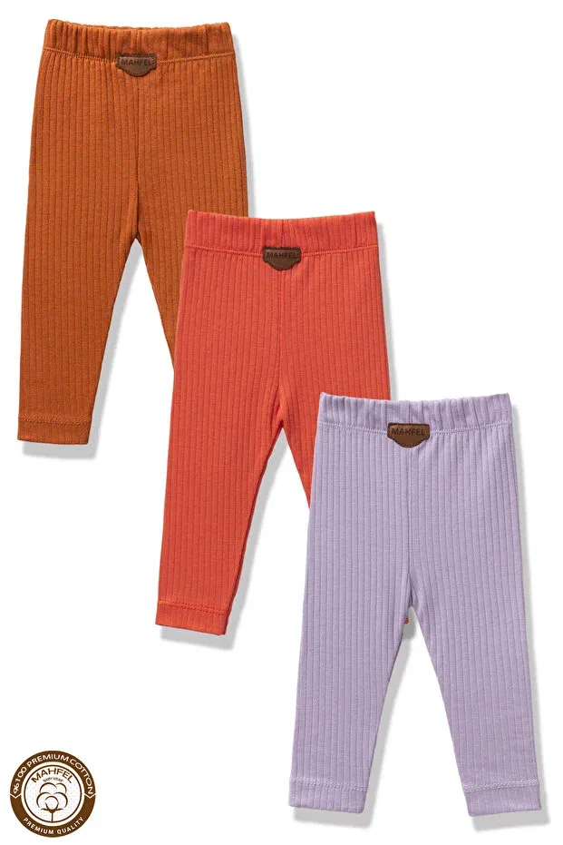 Детские леггинсы для девочек хлопковые комплект из 3 шт Premium 3-piece baby and child tights set Mahfel, Burgundy