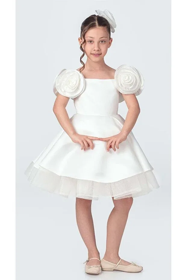 Детское платье для девочек без рукавов Fanari crepe satin gren supported girl evening dress m00735 Mnk Baby&Kids, Ecru