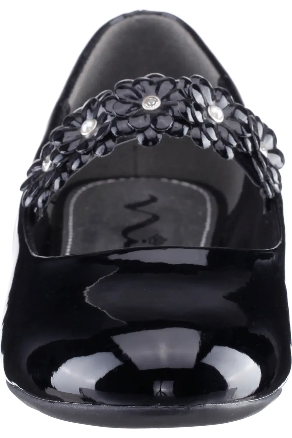 Балетки детские с цветочными аппликациями и ремешком Rozy Nina, Black Patent — фото 4