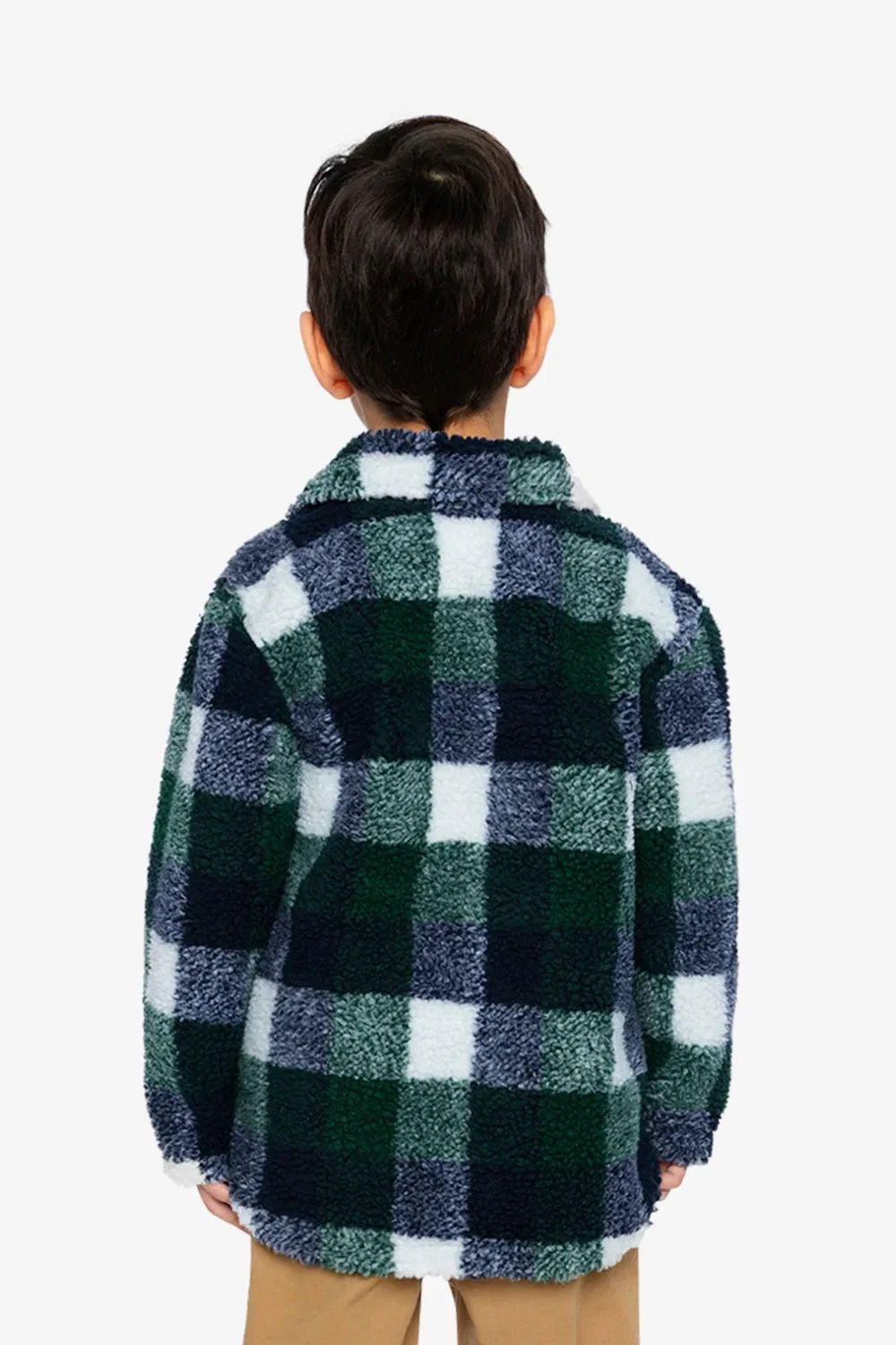Детская рубаха-куртка на молнии с принтом Zipped Overshirt Deux par Deux, Blue and Green Checks — фото 4