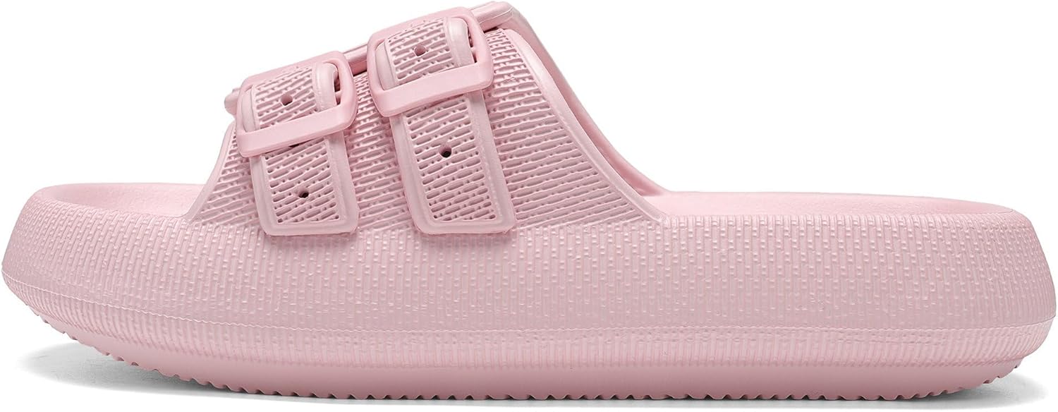 

Сандалии HQUEC с пряжкой для женщин и мужчин, регулируемые, из EVA, с плоской подошвой, удобные тапочки-подушки, розовый