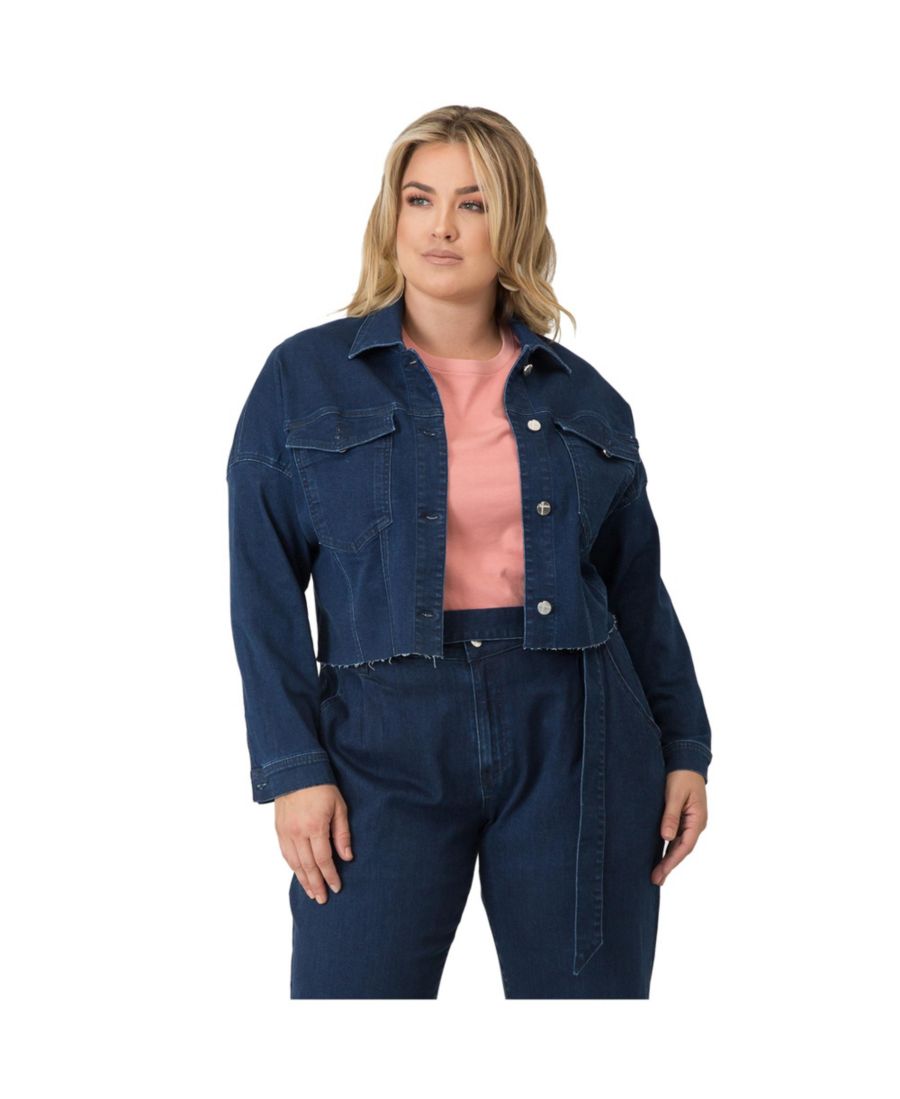 

Джинсовая куртка большого размера с приспущенными плечами, укороченная, цвета индиго Standards & Practices, Dark blue