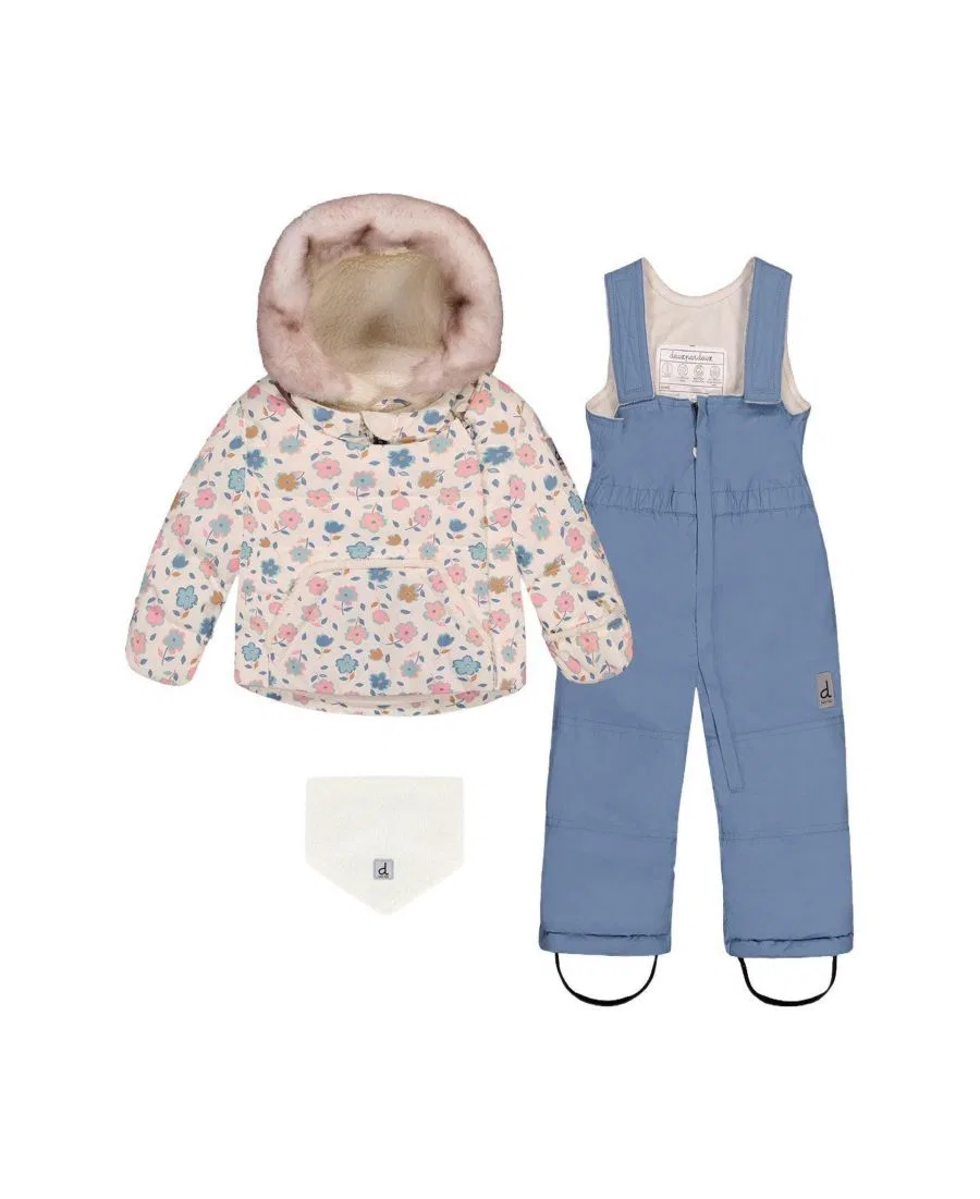 Детский снежный комплект из трех предметов с цветочным принтом Deux par Deux, White With Floral Print