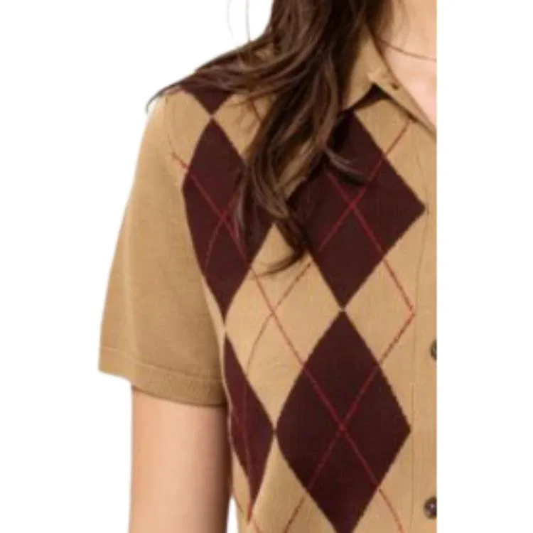 Женский свитер с лацканами Brown UNIQLO, Brown — фото 4