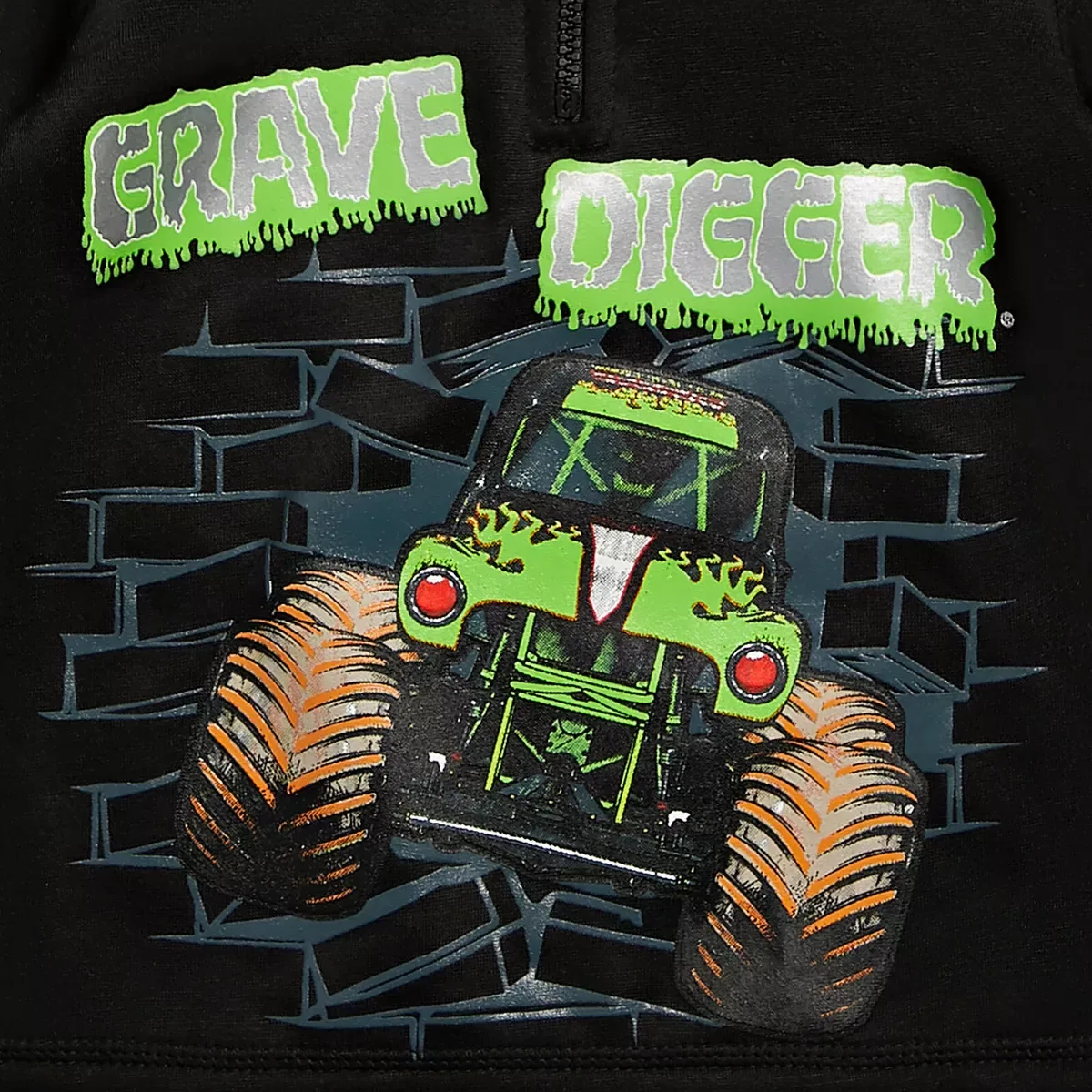 Детское худи с принтом Monster Jam Grave Digger Fleece Half Zip Hoodie Monster Jam, Monster Jam — фото 2
