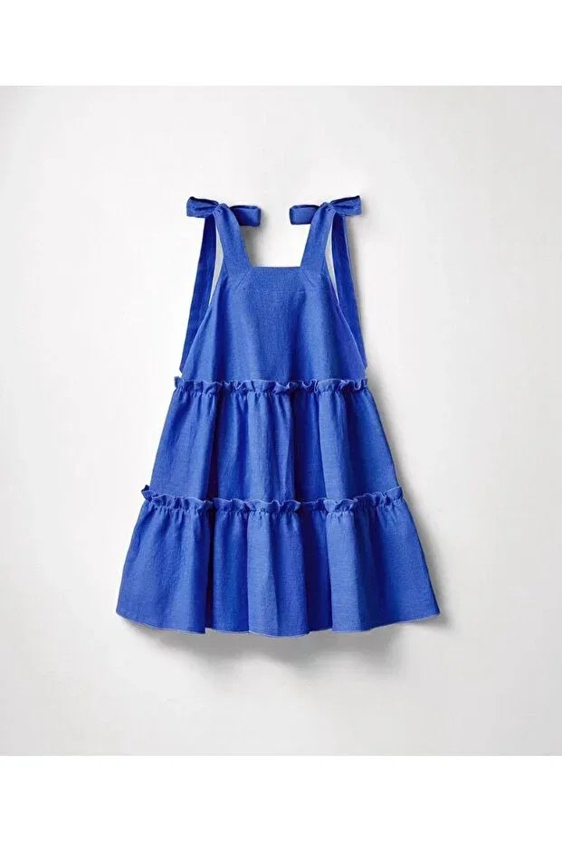 Детское платье для девочек хлопковое Ribbon Strap Pink Hippo Kids, Saks Blue — фото 4