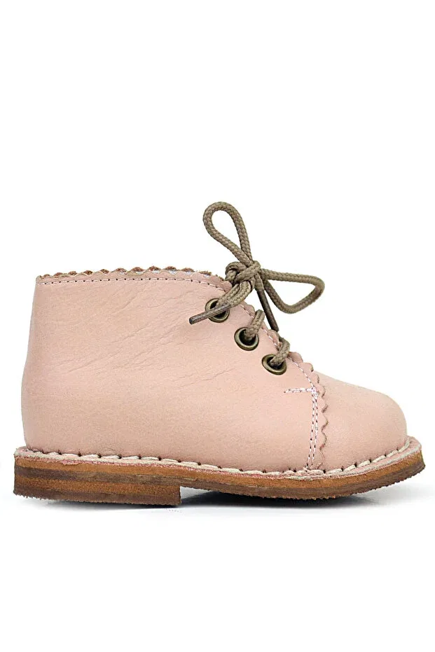 Детские ботинки для девочек на шнуровке Handmade genuine leather lace-up baby boots Stella Butik, Powder Pink — фото 2