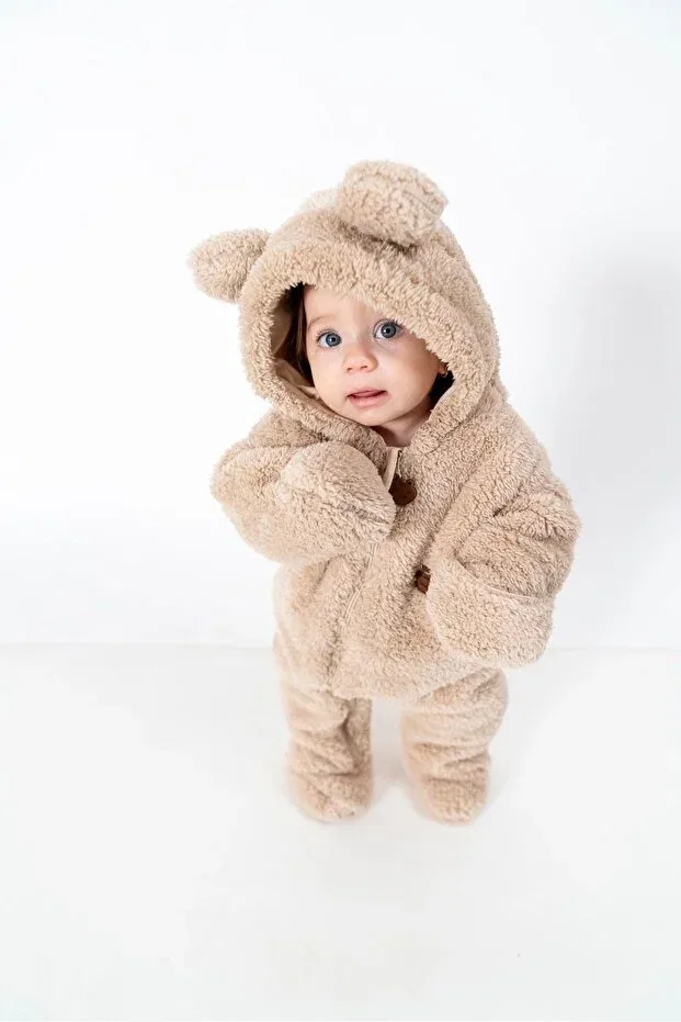 Детское боди-комбинезон с капюшоном Welsoft Plush Lined Winter Kuarks, Beige