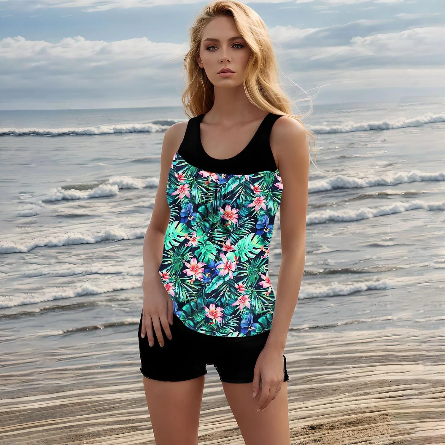 Женский танкини с цветочным принтом Loose Fit, Multicolor — фото 3