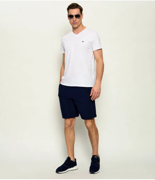 Футболка мужская Lacoste Base, хлопковая, V-образный вырез, белый — фото 2