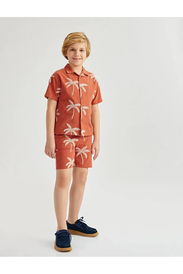 Детские шорты для мальчиков хлопковые Palm embroidery detailed waist tie pocket cotton shorts Koton, Kdm