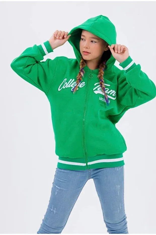 Детский кардиган с вышивкой Unisex Embroidered 3 Thread Mustard College Loco Loco, Light Green — фото 2