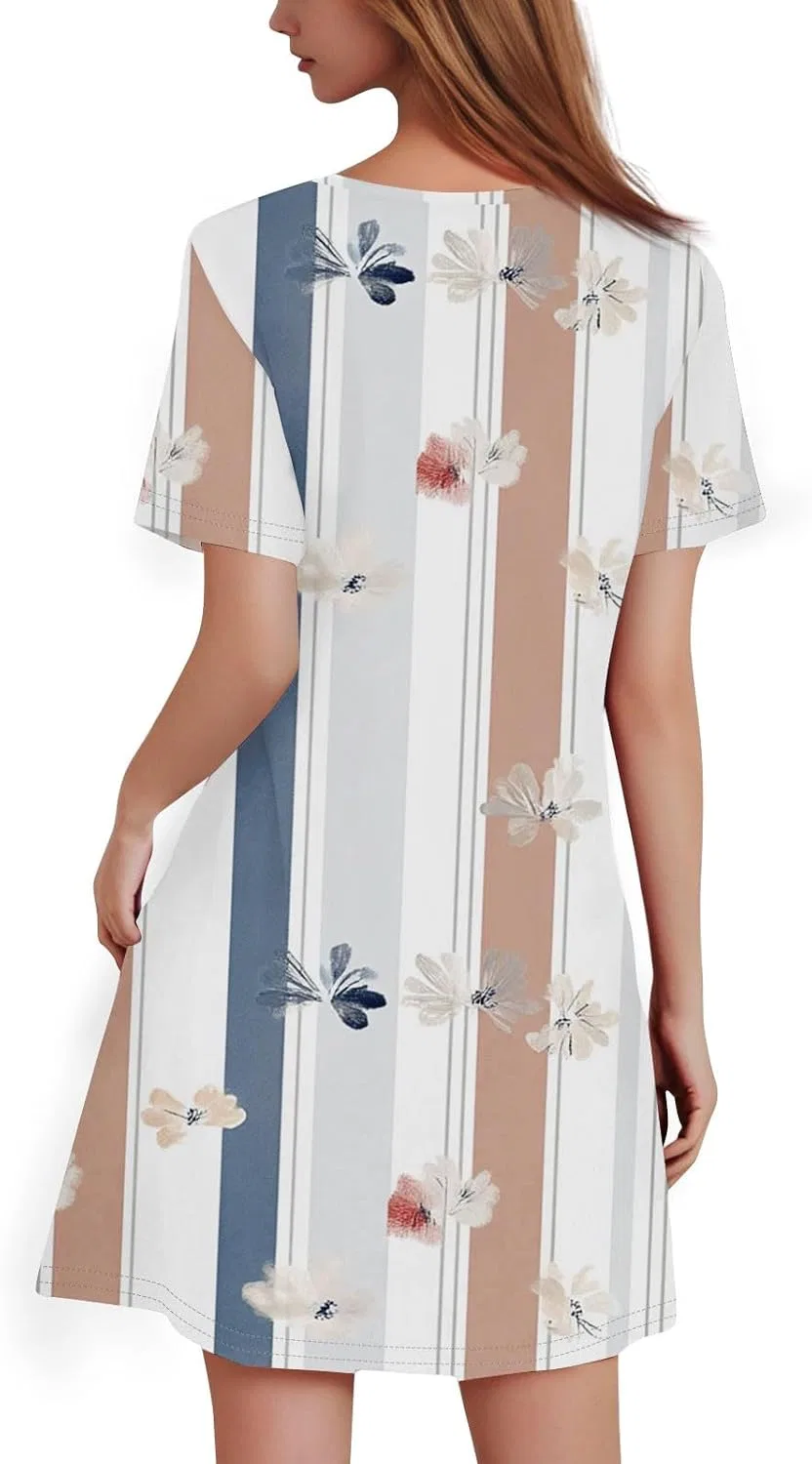 Женское мини-платье А-силуэта с цветочным принтом, Short Sleeve, White — фото 2