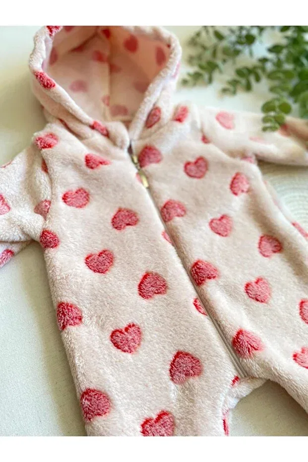 Детский комбинезон для девочек с принтом Inside and outside plush soft heart patterned baby girl jumpsuit with footballs, astronaut jumpsuit Mediionline, Pink — фото 2